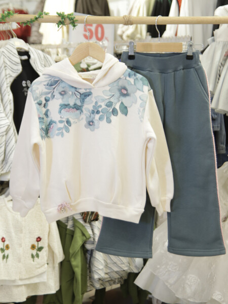 Kız Çocuk Eşofman Takım 4-8 Yaş 7221 Ekru - Yeşil - 4