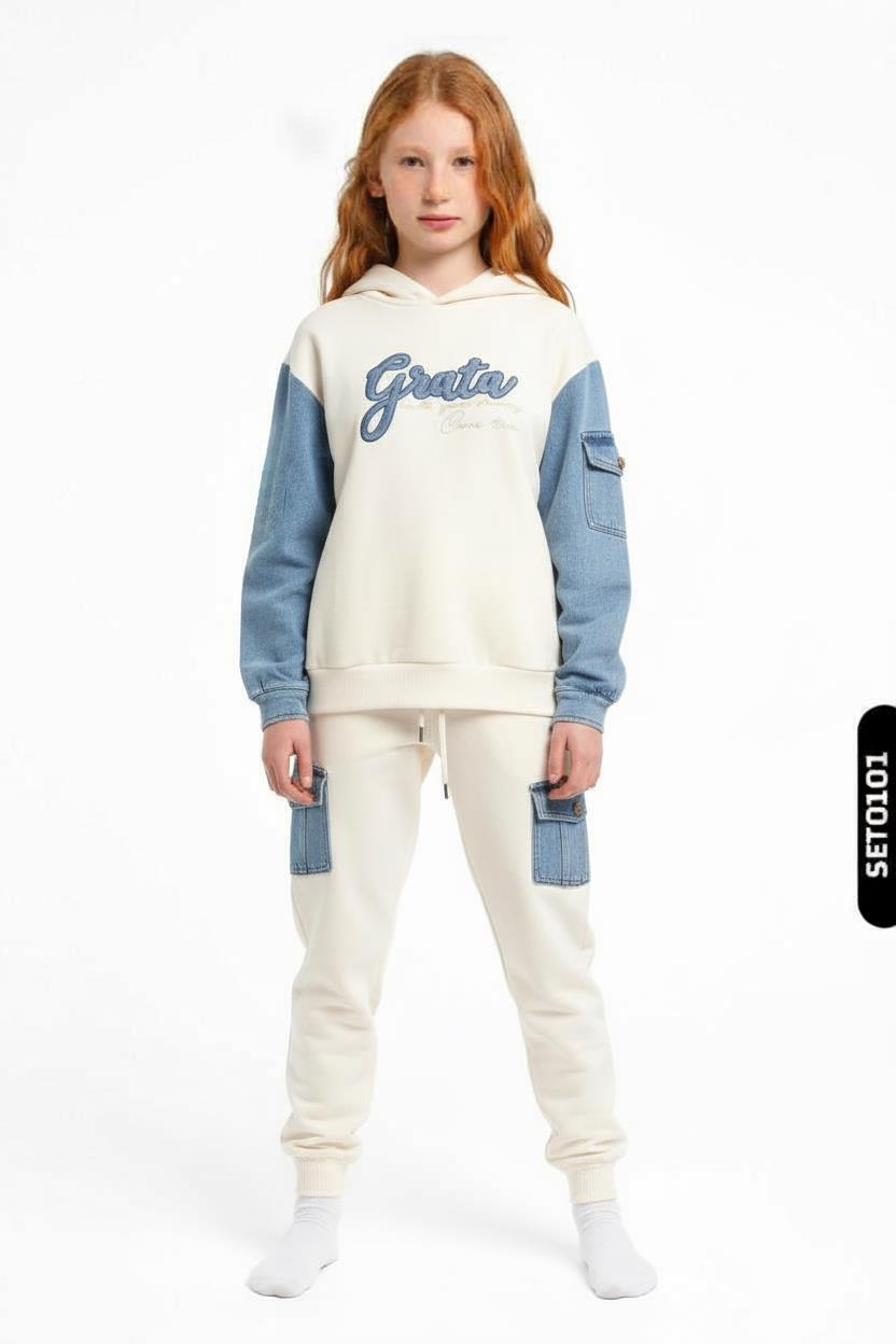 Kız Çocuk Eşofman Takım 10-16 Yaş 7430 Ekru - 1