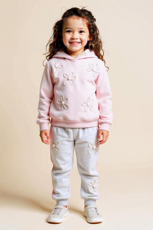 Kız Çocuk Eşofman Takım 4-8 Yaş 7223 Pembe - GRATA