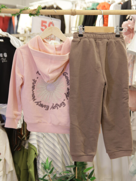 Kız Çocuk Eşofman Takım 4-8 Yaş 19501 Pudra - Kahverengi - 8