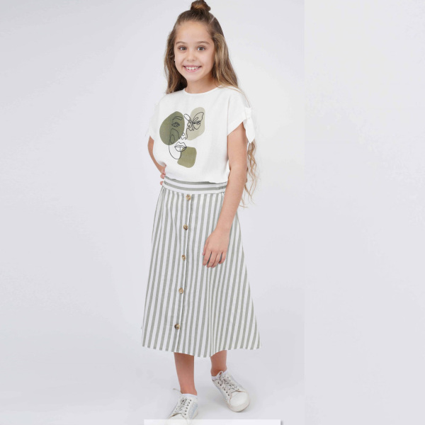 P-003324 (bes 9497) Kız Etek 6-14 Yaş Haki 