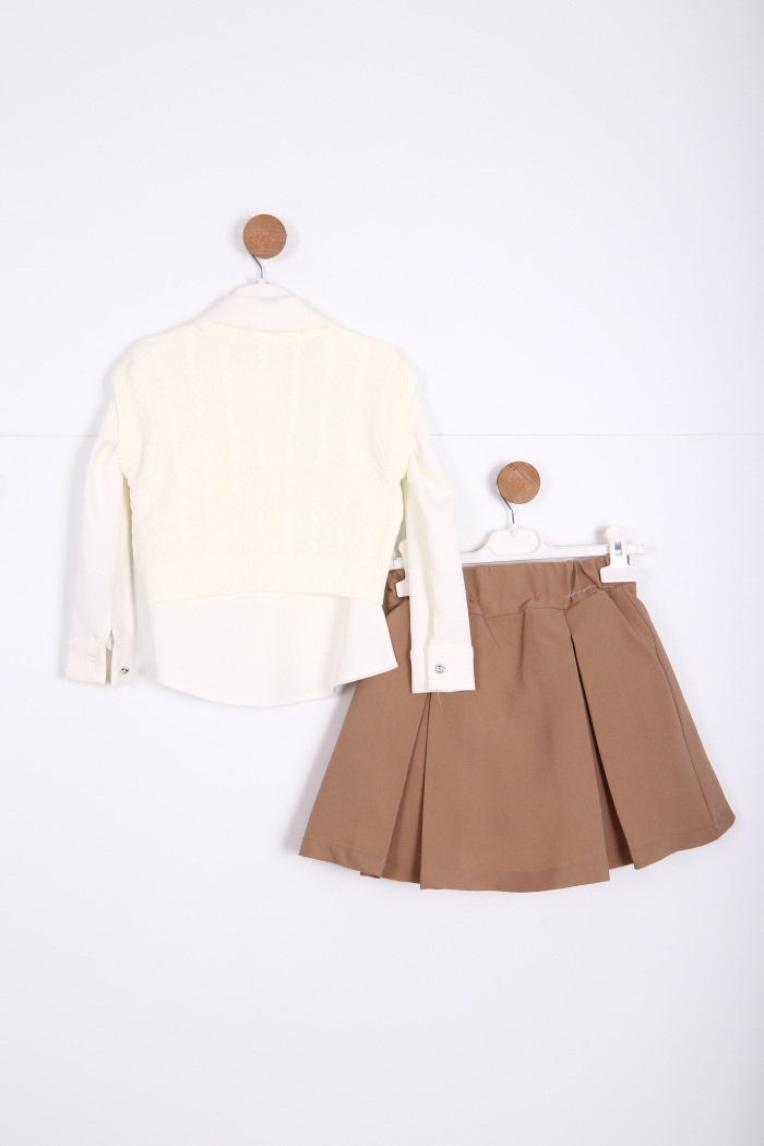 Kız Çocuk Etek Takım 3-7 Yaş 30041 Ekru - 5