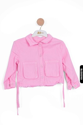 Sivri Yakalı Çift Cepli Çıtçıt Kaplamalı Kız Çocuk Gömlek 1-5 Yaş 24245 Pembe - 1