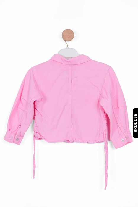 Sivri Yakalı Çift Cepli Çıtçıt Kaplamalı Kız Çocuk Gömlek 1-5 Yaş 24245 Pembe - 2