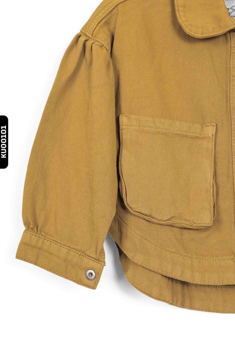 Sivri Yakalı Çift Cepli Çıt Çıt Kaplamalı Kız Çocuk Gömlek 5-14 Yaş 24216 Fıstık Yeşil - 4