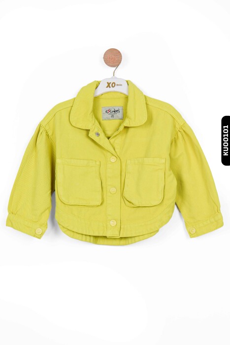 Sivri Yakalı Çift Cepli Çıt Çıt Kaplamalı Kız Çocuk Gömlek 5-14 Yaş 24216 limonlu yeşil - 2