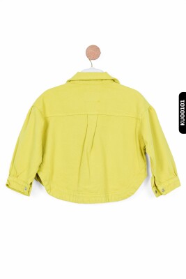 Sivri Yakalı Çift Cepli Çıt Çıt Kaplamalı Kız Çocuk Gömlek 5-14 Yaş 24216 limonlu yeşil - 3
