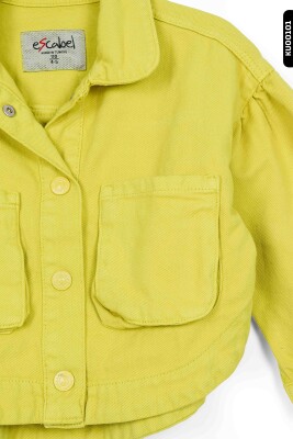 Sivri Yakalı Çift Cepli Çıt Çıt Kaplamalı Kız Çocuk Gömlek 5-14 Yaş 24216 limonlu yeşil - 4