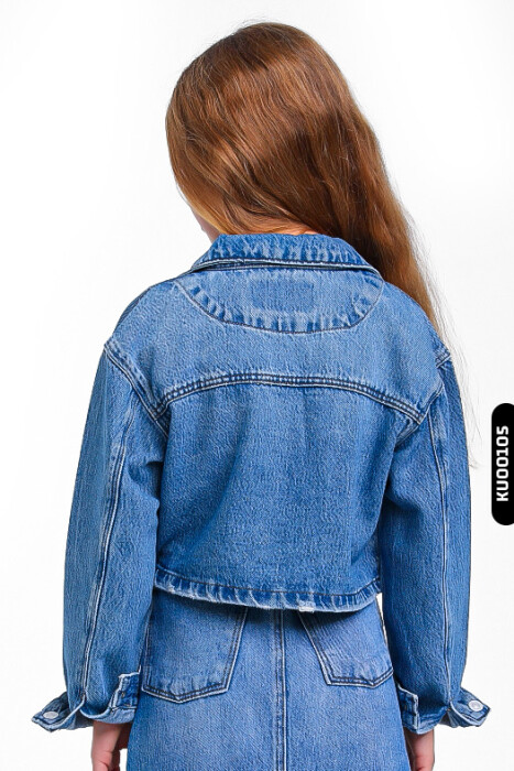 Ceket Yakalı Fleto Cepli Çıt Çıt Kaplamalı Kız Çocuk Gömlek 5-14 Yaş 24205 Mavi - 4