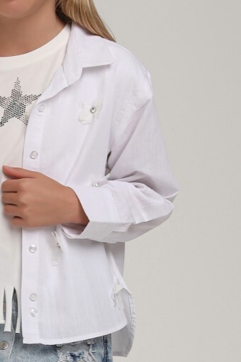 Kız Çocuk Gömlek 4-8 Yaş 25146 Beyaz - 3