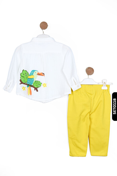 Sivri Yakalı Düğmeli Dijital Baskılı Payetli Kız Çocuk Gömlek 9Ay-4 Yaş 36604 Beyaz - 5