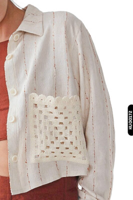 Sivri Yakalı Çizgili Aplikeli Yan Cepli Düğmeli Kız Çocuk Gömlek 8-14 Yaş 36338 Krem-Kahve/Cream-Brown * - 2