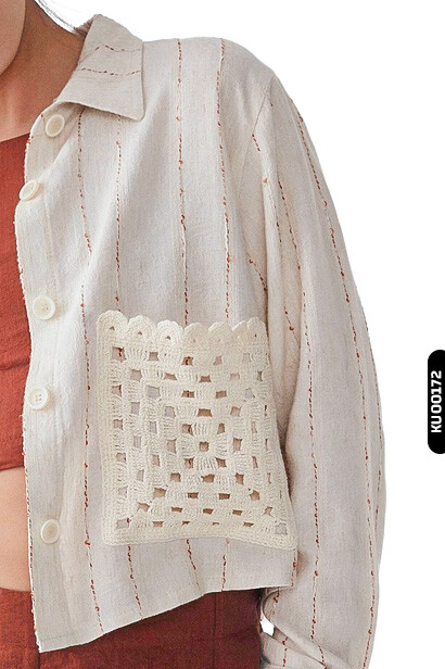 Sivri Yakalı Çizgili Aplikeli Yan Cepli Düğmeli Kız Çocuk Gömlek 8-14 Yaş 36338 Krem-Kahve/Cream-Brown * - 2