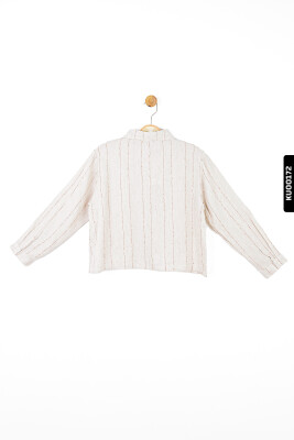 Sivri Yakalı Çizgili Aplikeli Yan Cepli Düğmeli Kız Çocuk Gömlek 8-14 Yaş 36338 Krem-Kahve/Cream-Brown * - 4