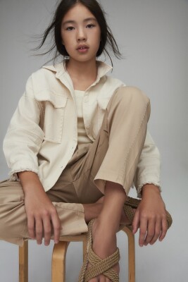 Kız Çocuk Gömlek 8-14 Yaş 38321 Krem - 6