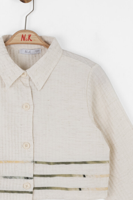 Kız Çocuk Gömlek 8-14 Yaş 38316 Krem - 3