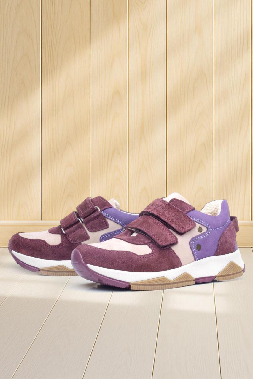 Rakerplus Hakiki Deri Bordo Pembe Metal Detaylı Kız Çocuk Sneakers Ayakkabı - 1
