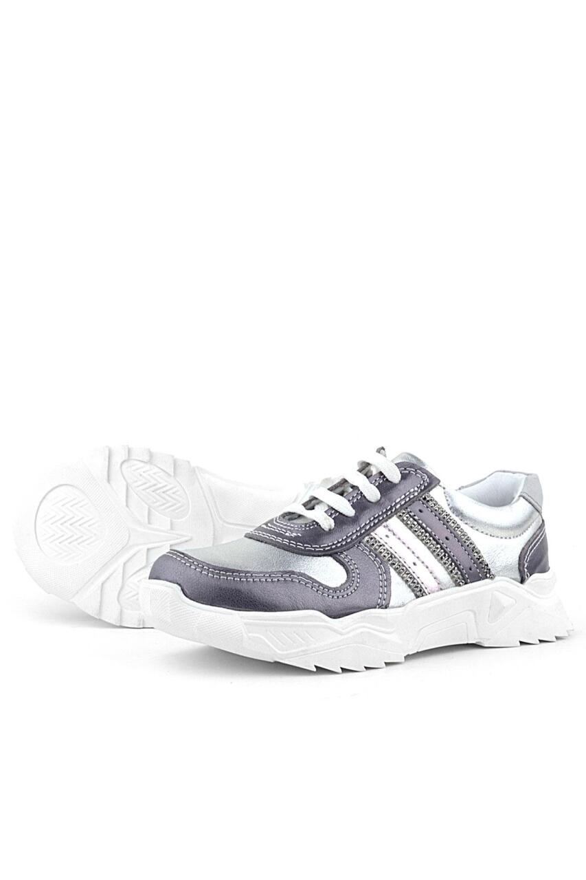 Rakerplus Hakiki Deri Platin Pembe Parlak Taşlı Kız Çocuk Sneakers Ayakkabı - 7