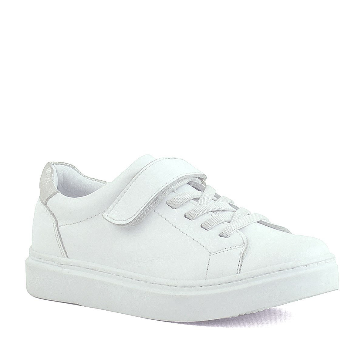 Rakerplus Hakiki Deri Beyaz Cırtlı Bağcıklı Kız Çocuk Sneakers - 1