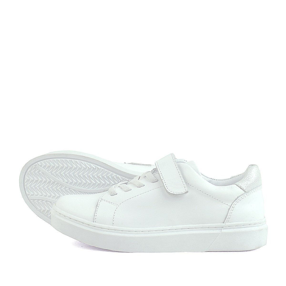 Rakerplus Hakiki Deri Beyaz Cırtlı Bağcıklı Kız Çocuk Sneakers - 5