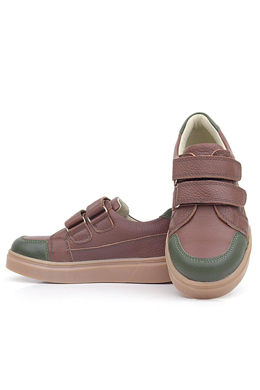 Rakerplus Kahverengi Yeşil Hakiki Deri Cırtlı Kız Çocuk Sneaker Ayakkabı - 3