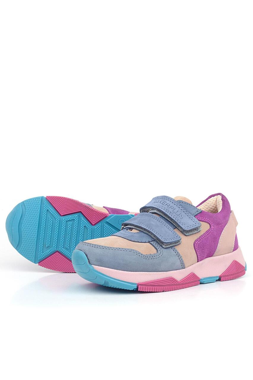 Rakerplus Hakiki Deri Pudra Mavi Fuşya Çocuk Sneakers Spor Ayakkabı - 5