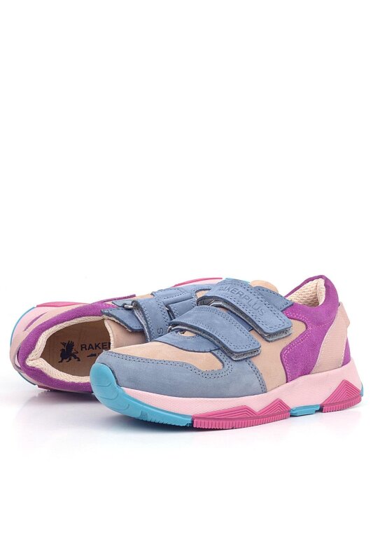 Rakerplus Hakiki Deri Pudra Mavi Fuşya Çocuk Sneakers Spor Ayakkabı - 6