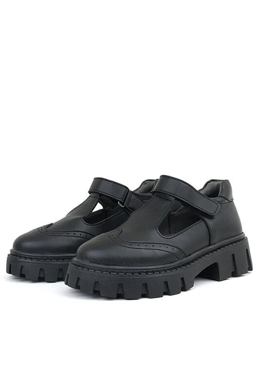 Rakerplus Siyah Mat Cırtlı Kız Çocuk Okul Ayakkabı - 5