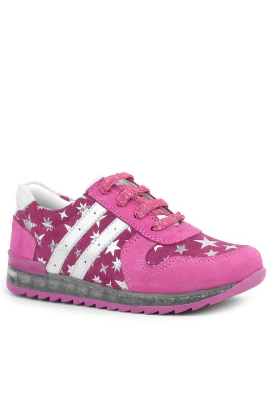 Rakerplus Hakiki Deri Fuşya Simli Tabanlı Kız Çocuk Spor Ayakkabı - Rakerplus