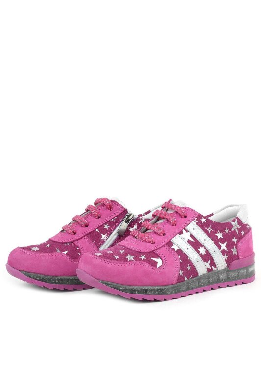 Rakerplus Hakiki Deri Fuşya Simli Tabanlı Kız Çocuk Spor Ayakkabı - 5