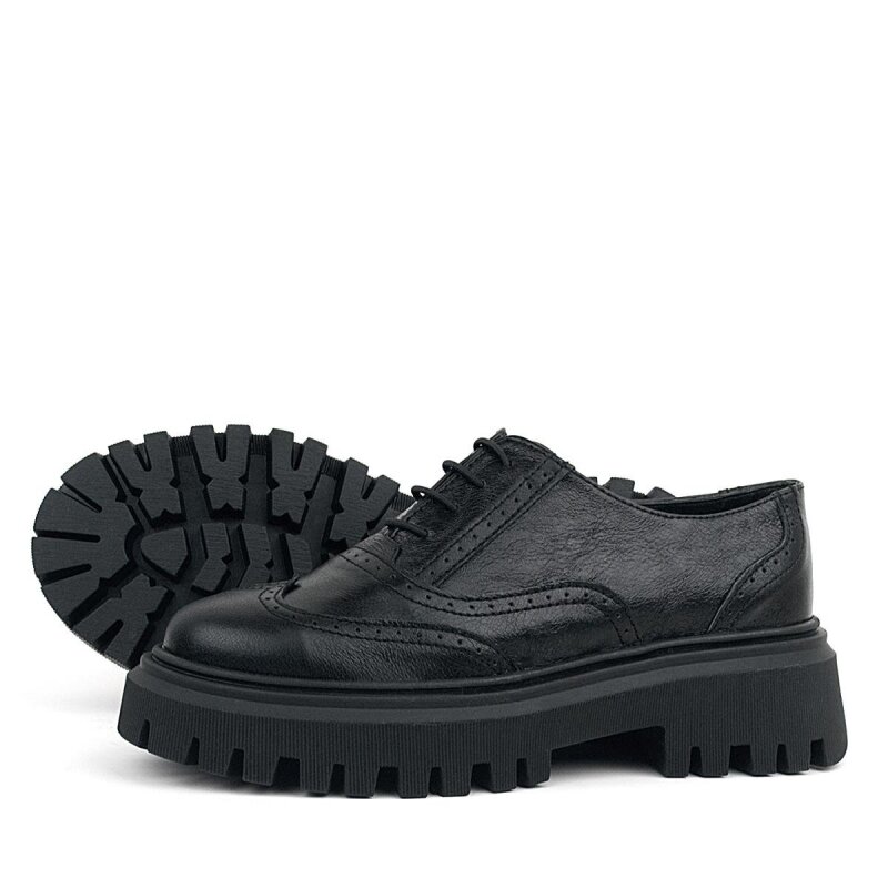 Rakerplus Siyah Kırışık Rugan Hakiki Deri Bağcıklı Oxford Günlük Ayakkabı - 5