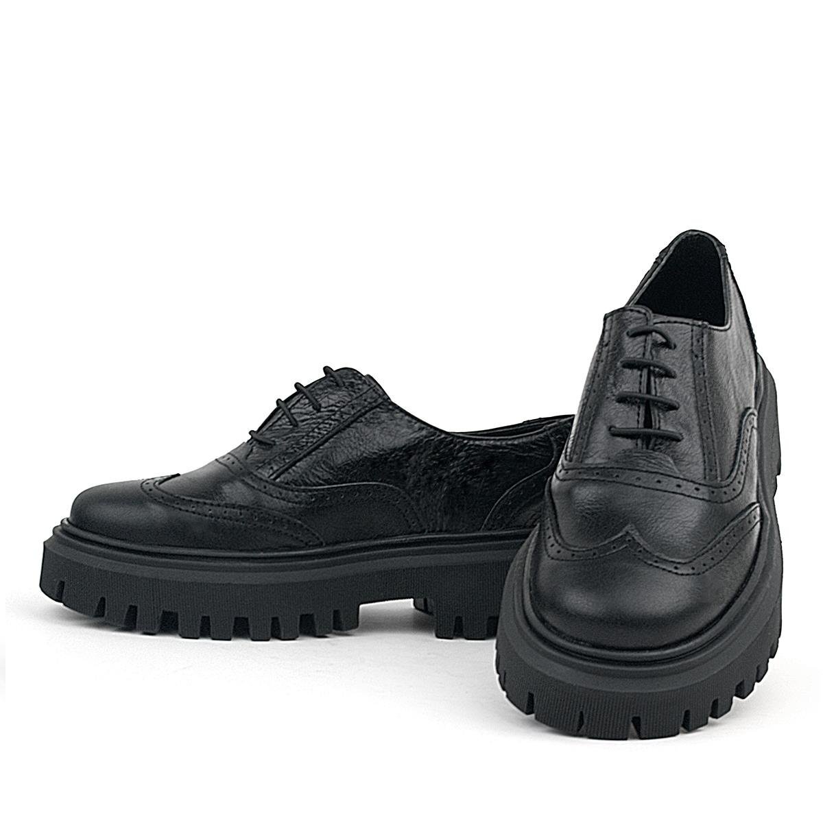 Rakerplus Siyah Kırışık Rugan Hakiki Deri Bağcıklı Oxford Günlük Ayakkabı - 6