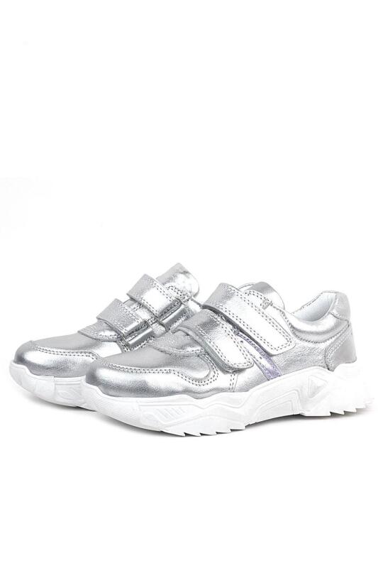 Rakerplus Hakiki Deri Gümüş Beyaz Tabanlı Kız Çocuk Sneakers Ayakkabı - 4