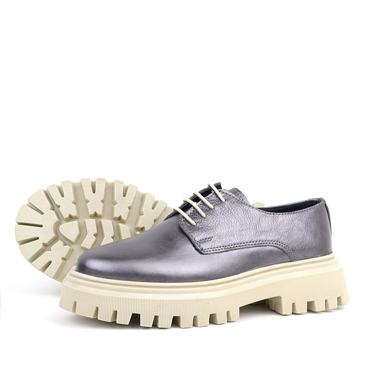 Rakerplus Platin Hakiki Deri Bağcıklı Oxford Günlük Ayakkabı - 5
