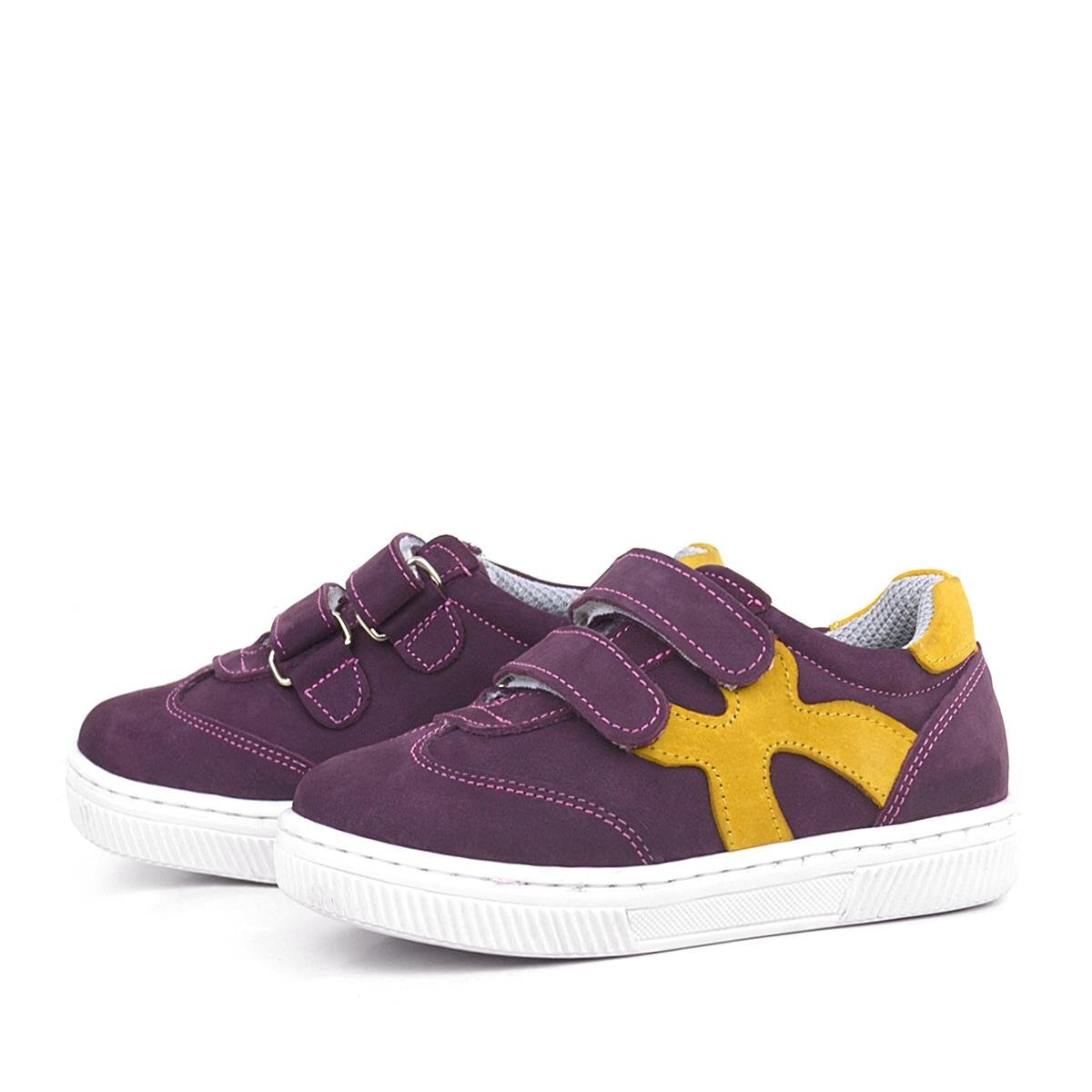 Rakerplus Hakiki Deri Mor Sarı Cırtlı Çocuk Spor Ayakkabı - 4