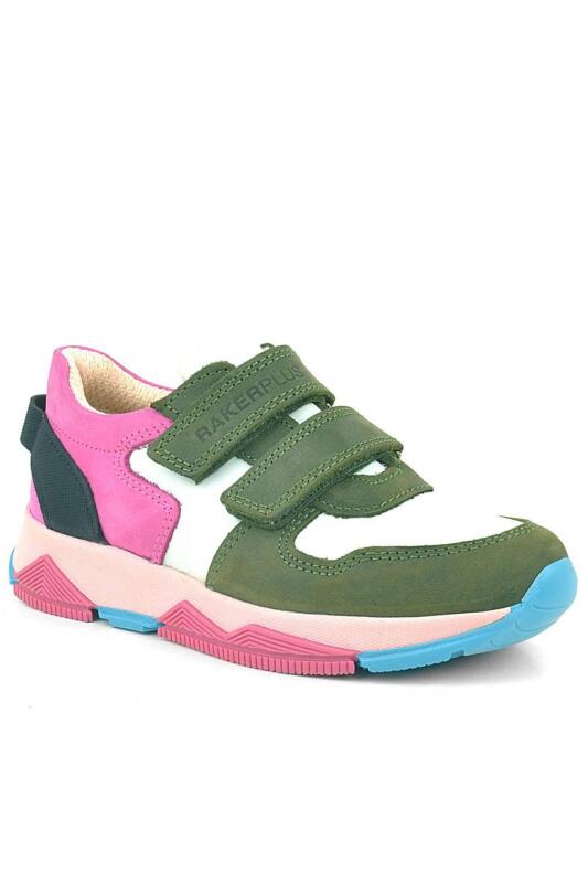 Rakerplus Hakiki Deri Yeşil Pembe Çocuk Sneakers Spor Ayakkabı - 2