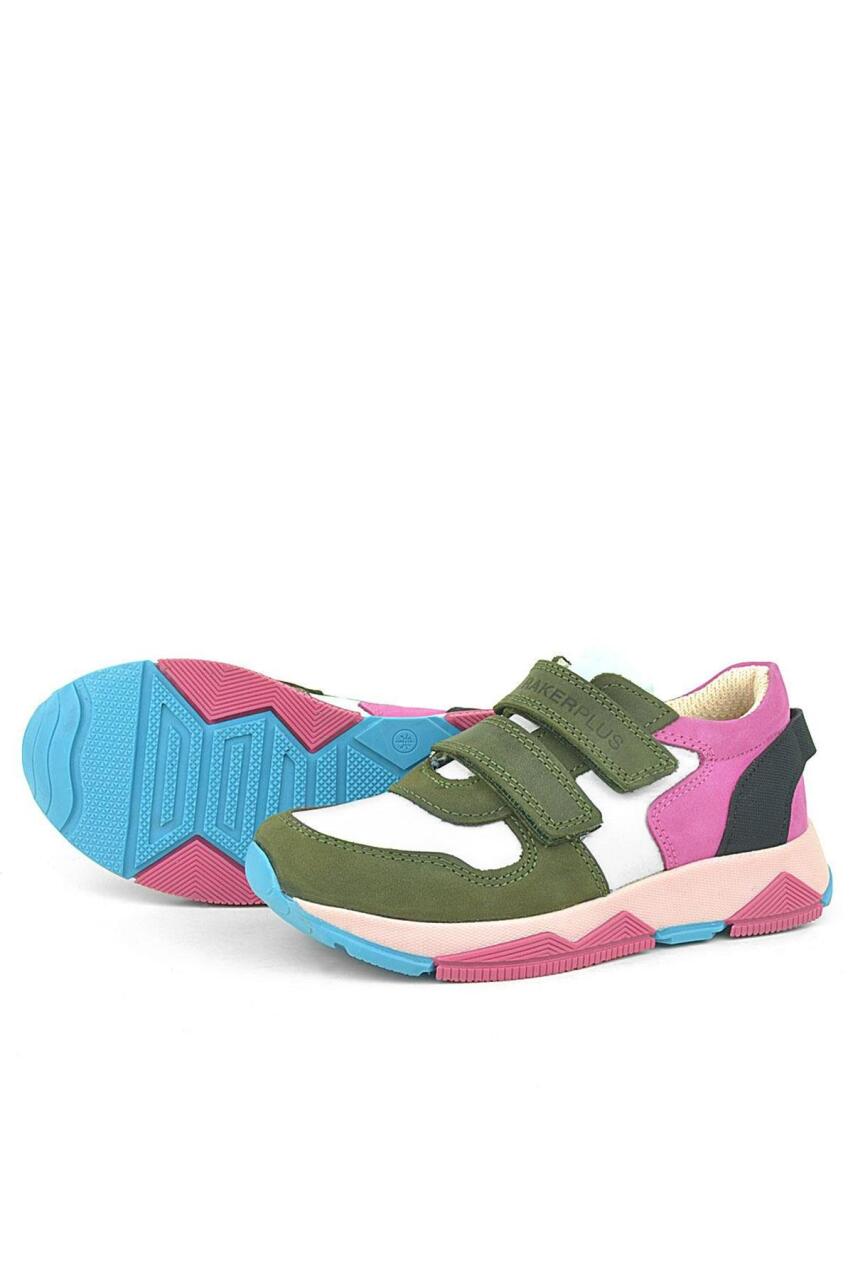 Rakerplus Hakiki Deri Yeşil Pembe Çocuk Sneakers Spor Ayakkabı - 5