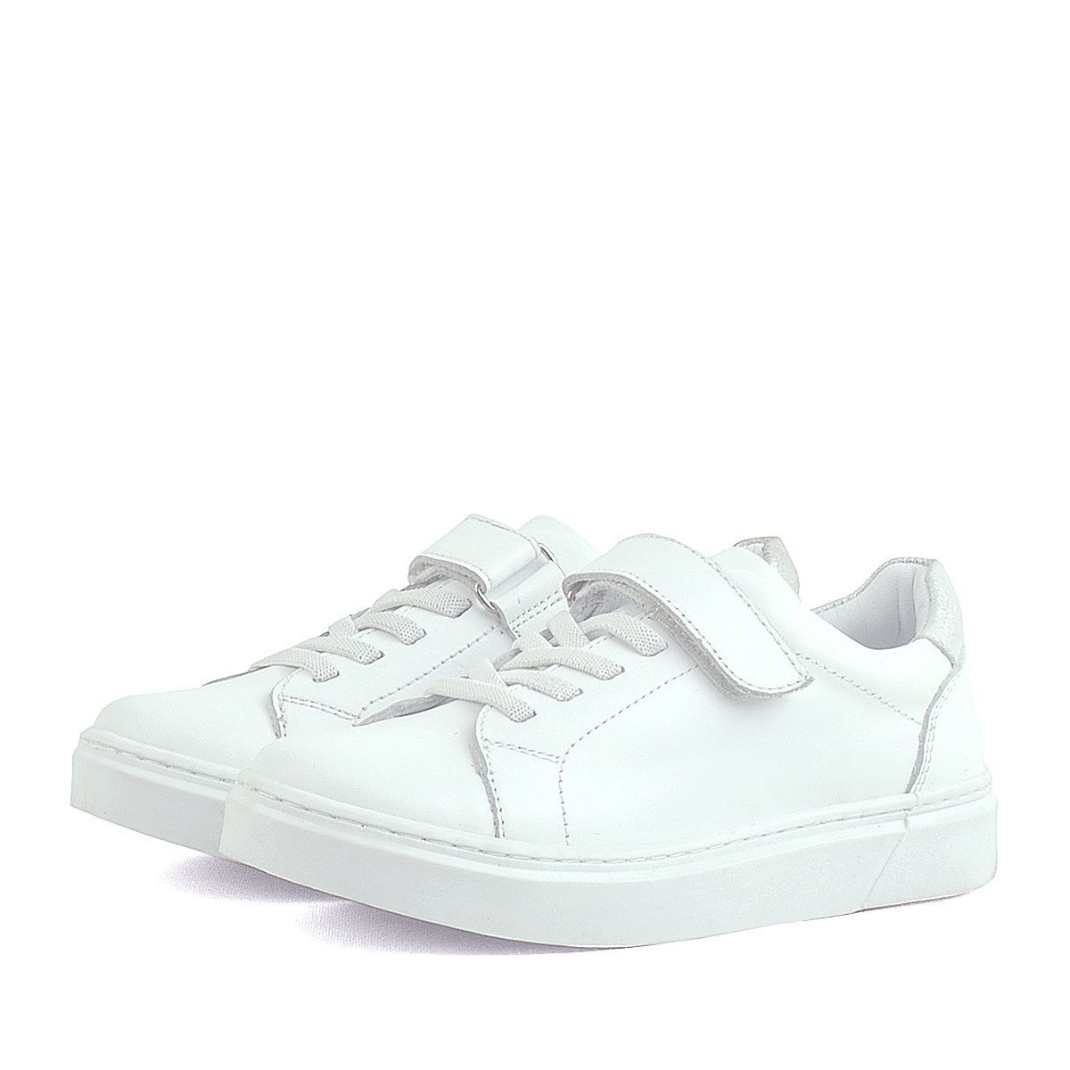 Rakerplus Hakiki Deri Beyaz Cırtlı Bağcıklı Kız Çocuk Sneakers - 3