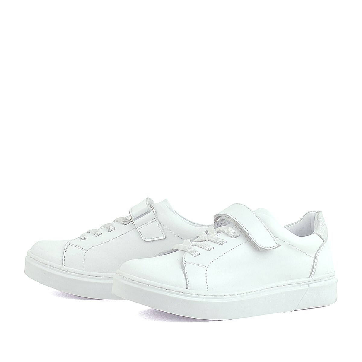 Rakerplus Hakiki Deri Beyaz Cırtlı Bağcıklı Kız Çocuk Sneakers - 4