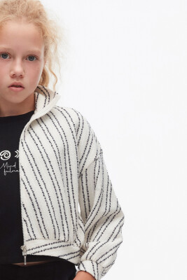 Kız Çocuk Hırka 8-14 Yaş 37328 Krem-Siyah - 3