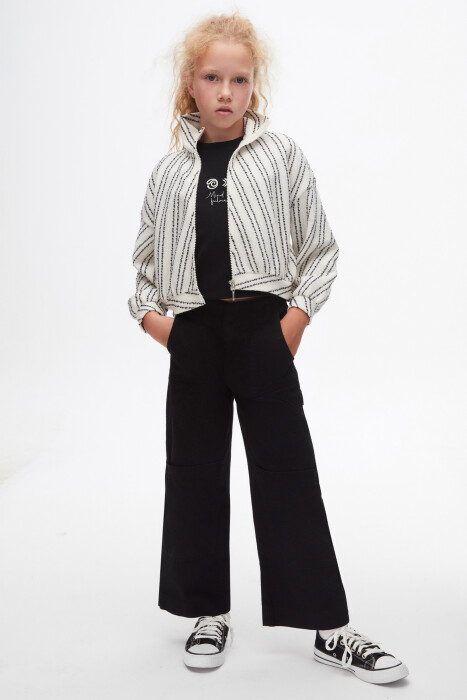Kız Çocuk Hırka 8-14 Yaş 37328 Krem-Siyah - 4