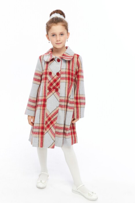 Kız Çocuk Kaban 6-10 Yaş 6542 Gri-Kırmızı - 1