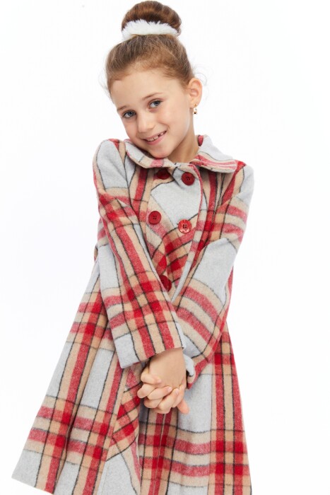 Kız Çocuk Kaban 6-10 Yaş 6542 Gri-Kırmızı - 2