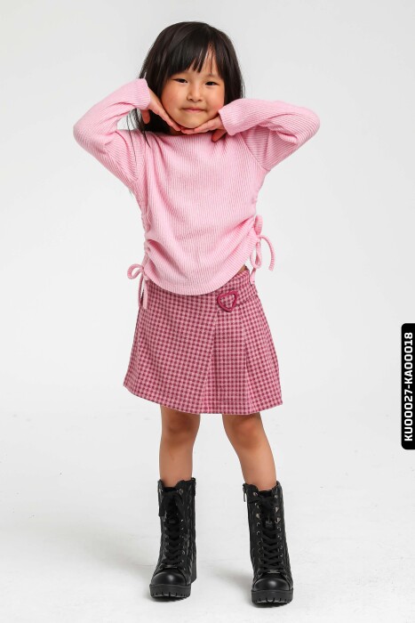 Uzun Kollu Bisiklet Yaka Kız Çocuk Kazak 1-5 Yaş 35619 Pembe - 3