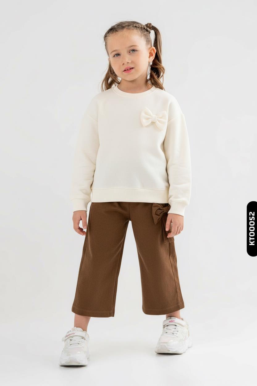 Kız Çocuk 2'li Kombin Tkamı 4-8 Yaş SET0412 Kahverengi - 1
