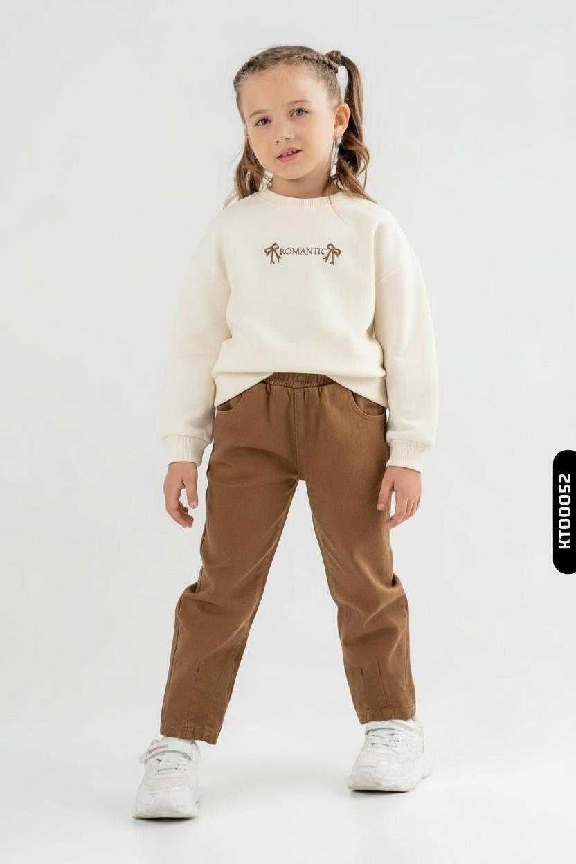 Kız Çocuk 2'li Kombin Takmı 4-8 Yaş SET0415 Kahverengi - 1