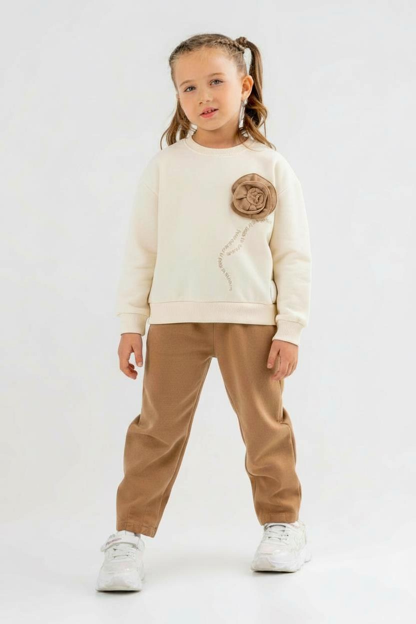 Kız Çocuk 2'li Kombin Takmı 4-8 Yaş SET0418 Kahverengi - 1