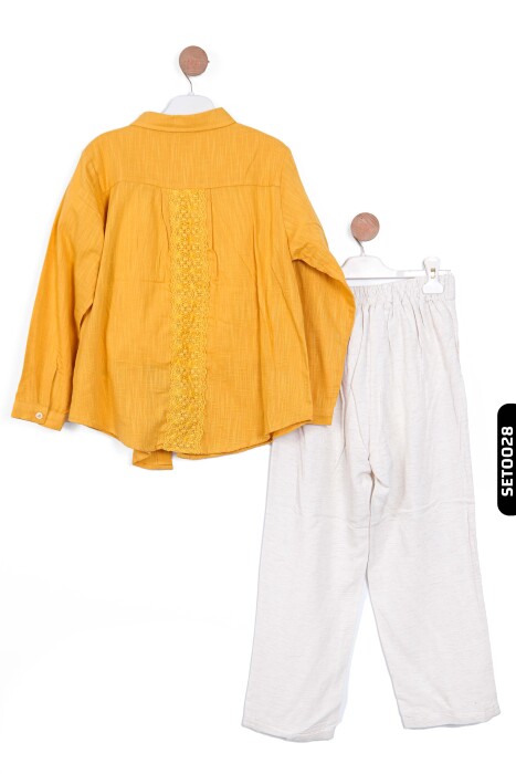 Sivri Yakalı Düğmeli Geniş Paçalı Pantolonlu Kız Çocuk Set Takımı 8-14 Yaş 36373-36320-56348 - 2