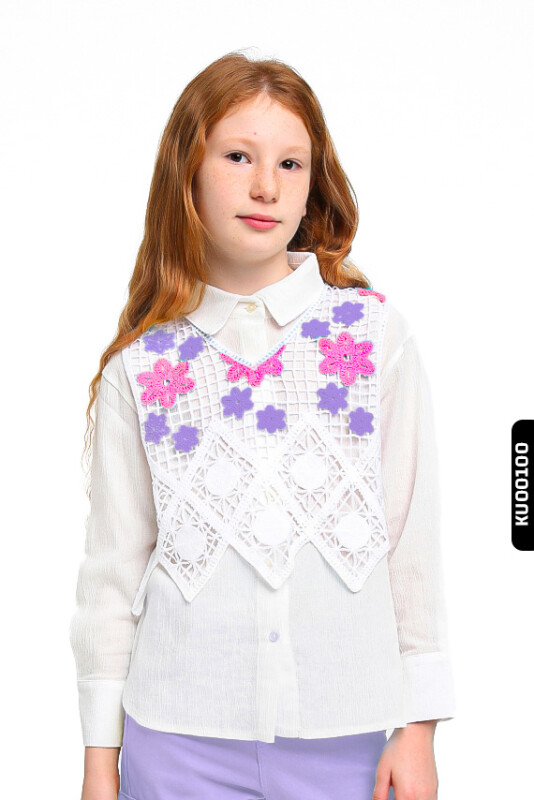 Ajurlu T-shirtli Sivri Yakalı Kargo Cepli Yırtmaçllı Kız Çocuk Set Takımı 5-14 Yaş 35777-2428 - 3