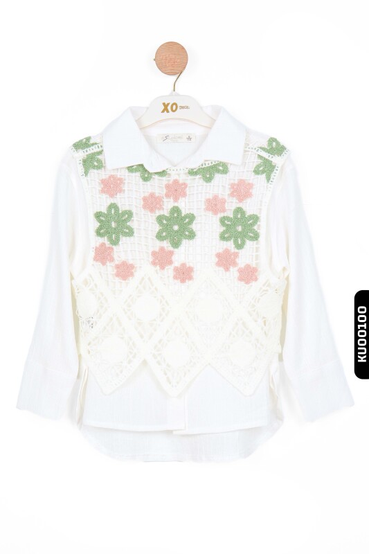 Ajurlu T-shirtli Sivri Yakalı Kargo Cepli Yırtmaçllı Kız Çocuk Set Takımı 5-14 Yaş 35777-2428 - 3